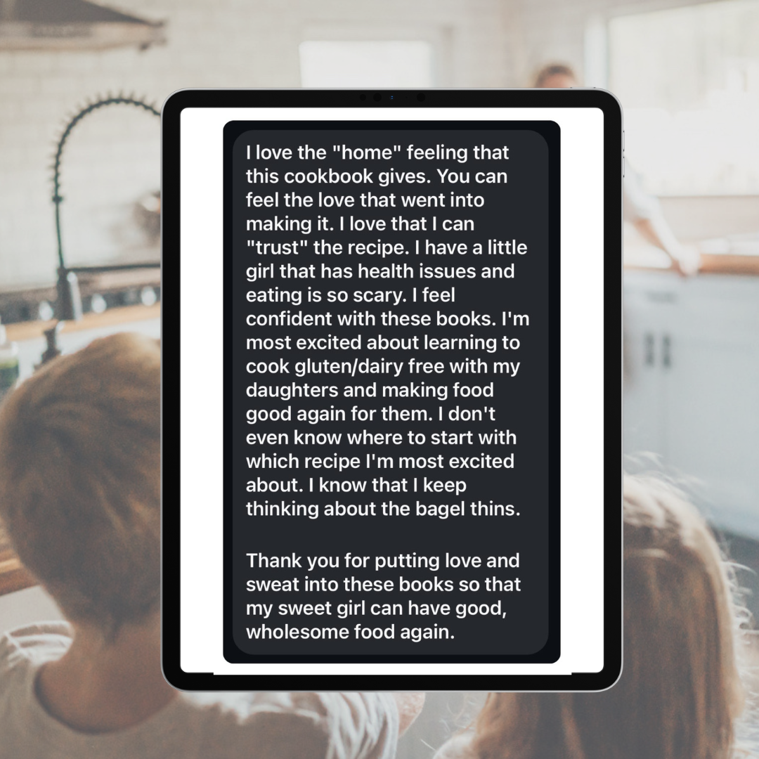 An ipad screen with a positive review of a gluten free cookbook 